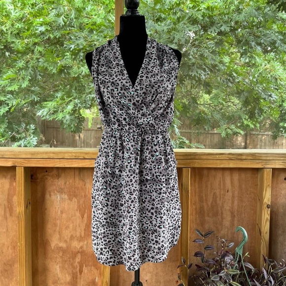 Rebecca Taylor Fit & Flare Dress Gray Leopard Print Lined Knee Length - Picture 5 of 8